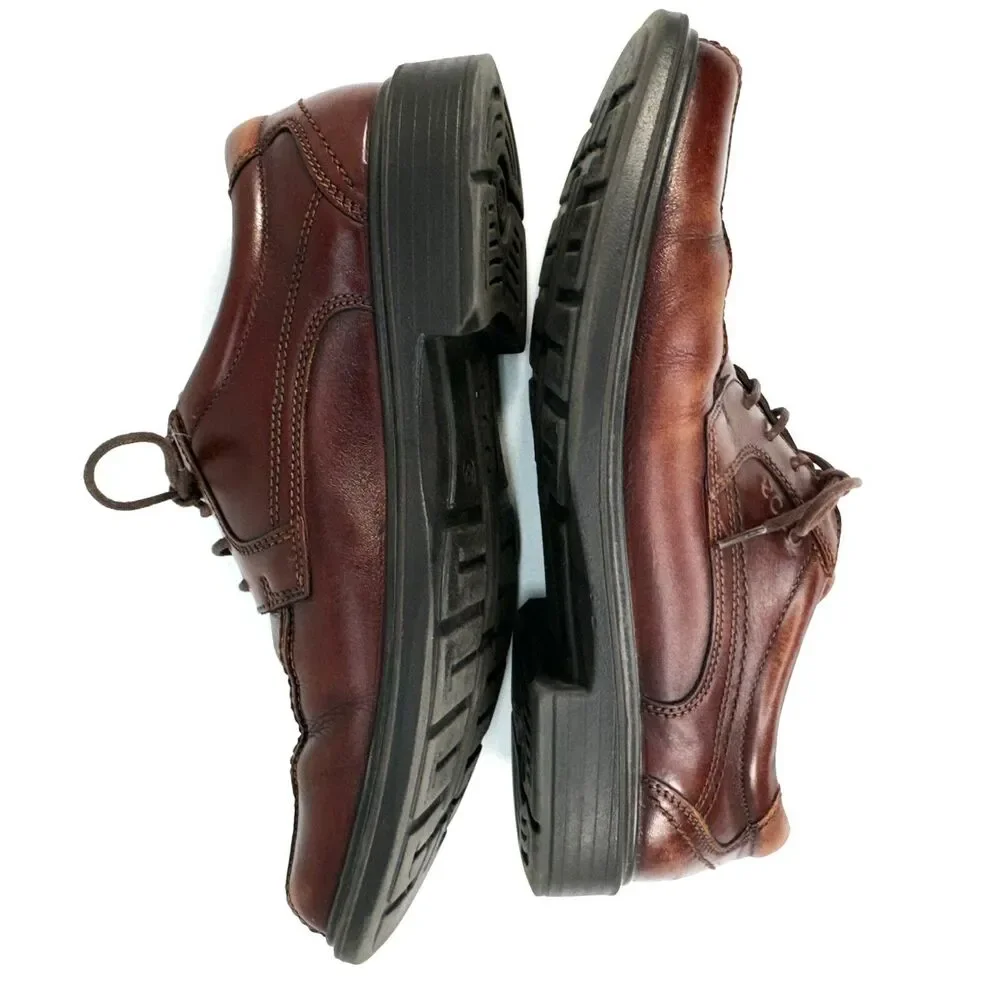 Ecco Mens 8-8.5 42 Dress Shoes Helsinki  Bike Toe Brown Leather Lace Up Casual